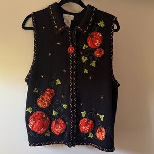 Vintage Fall Pumpkin Halloween Embroidered Vest